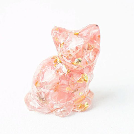 Handmade Natural Crystal Gemstone Sitting Cat - Pink Opal