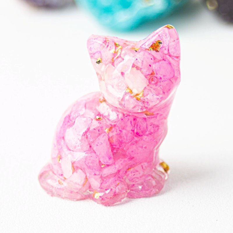 Handmade Natural Crystal Gemstone Sitting Cat - Pink Crystal