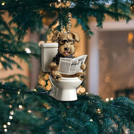 Airedale Terrier - Dog Sitting On Toilet Ornament OT034