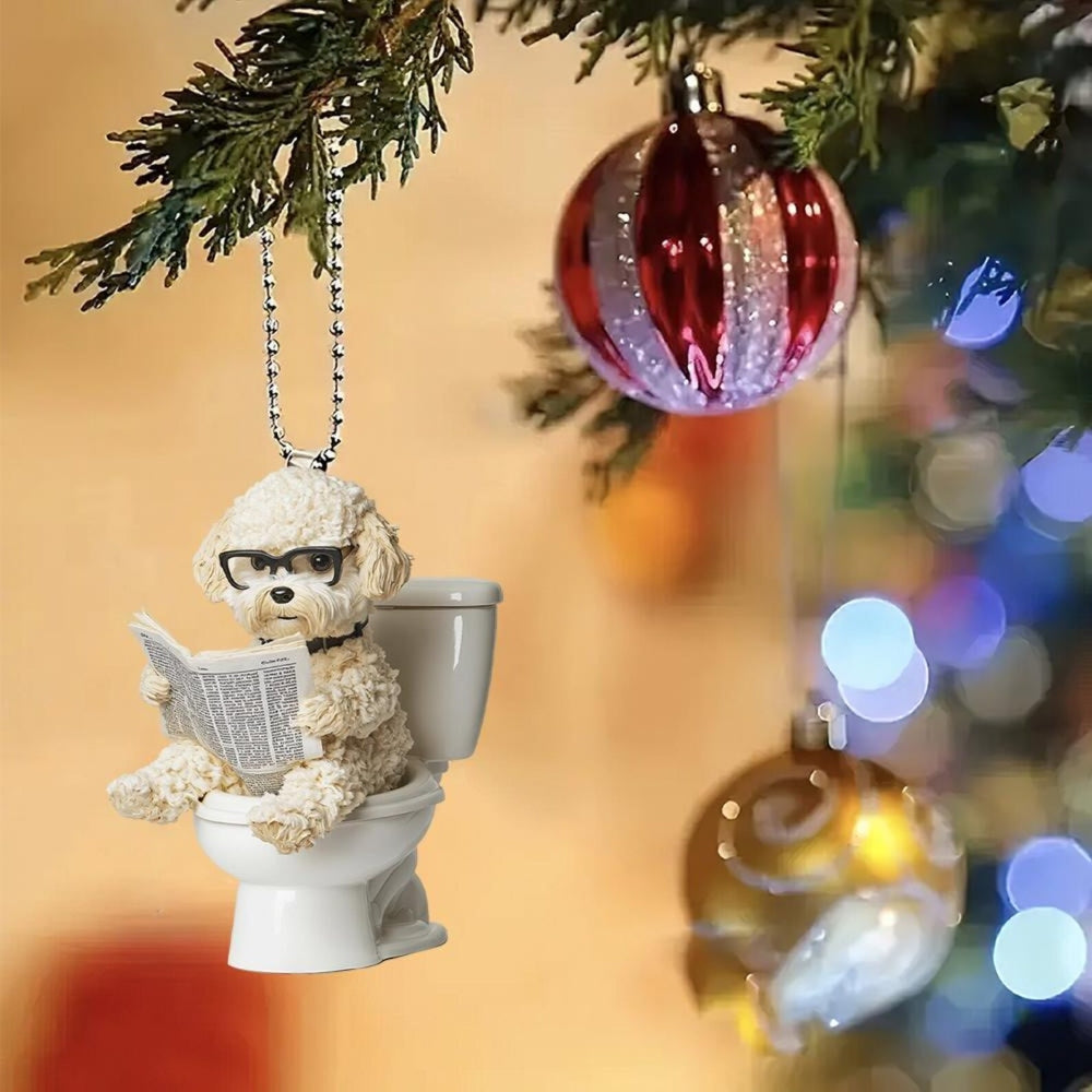 Maltipoo - Dog Sitting On Toilet Ornament OT035