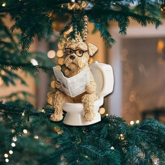 Soft Coated Wheaten Terrier - Dog Sitting On Toilet Ornament OT036