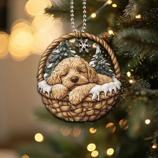 Labradoodle In Mini Baskets Ornament - MB039