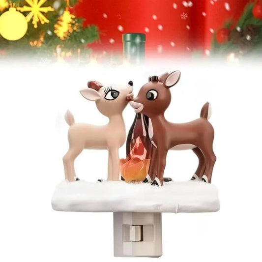 3D Elk Campfire Night Light โ Christmas Flickering Flame Ambient Lamp