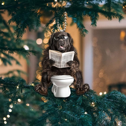 Newfoundland - Dog Sitting On Toilet Ornament OT043