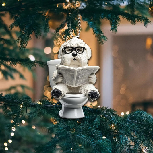Old English Sheepdog - Dog Sitting On Toilet Ornament OT045