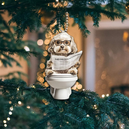 Havanese - Dog Sitting On Toilet Ornament OT047
