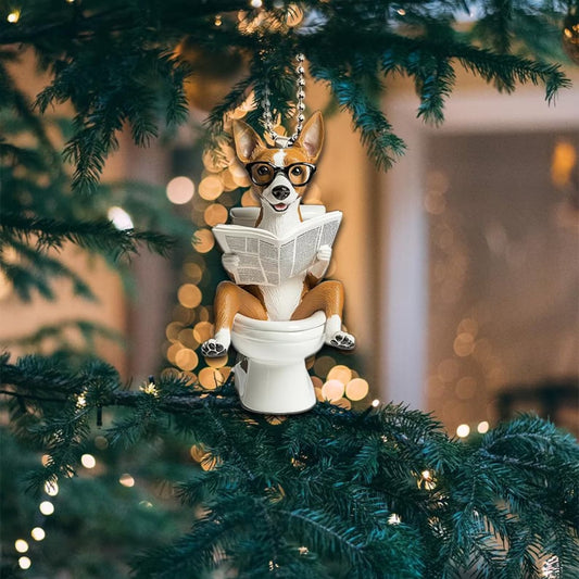 Basenji - Dog Sitting On Toilet Ornament OT051