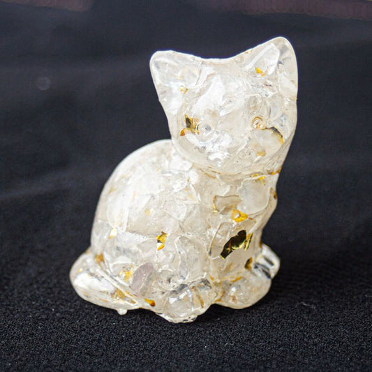 Handmade Natural Crystal Gemstone Sitting Cat - Clear Quartz