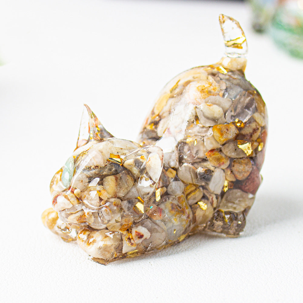 Handmade Natural Crystal Gemstone Cat with Raised Tail - Agate