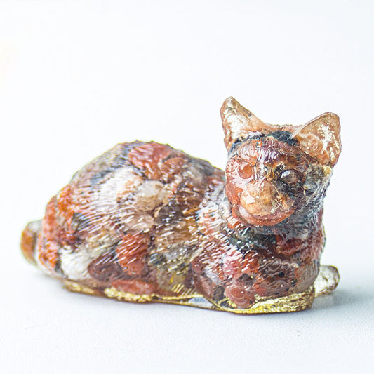 Handmade Natural Crystal Gemstone Lying Cat - Red Agate