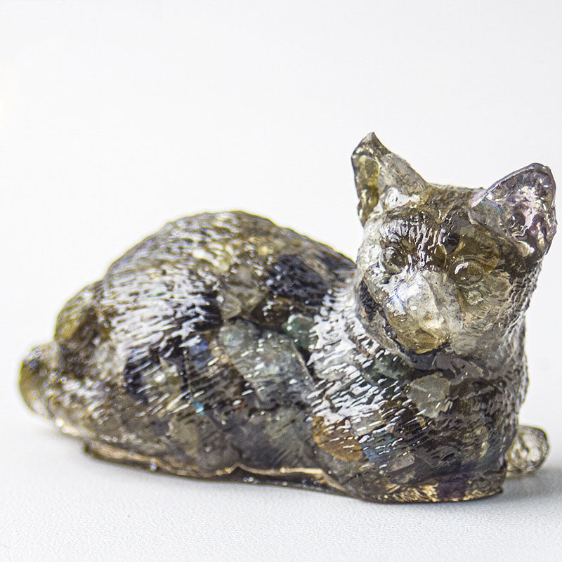 Handmade Natural Crystal Gemstone Lying Cat - Black Labradorite