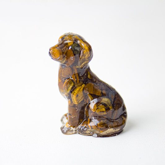 Handmade Natural Crystal Gemstone Sitting Dog - Tigerite