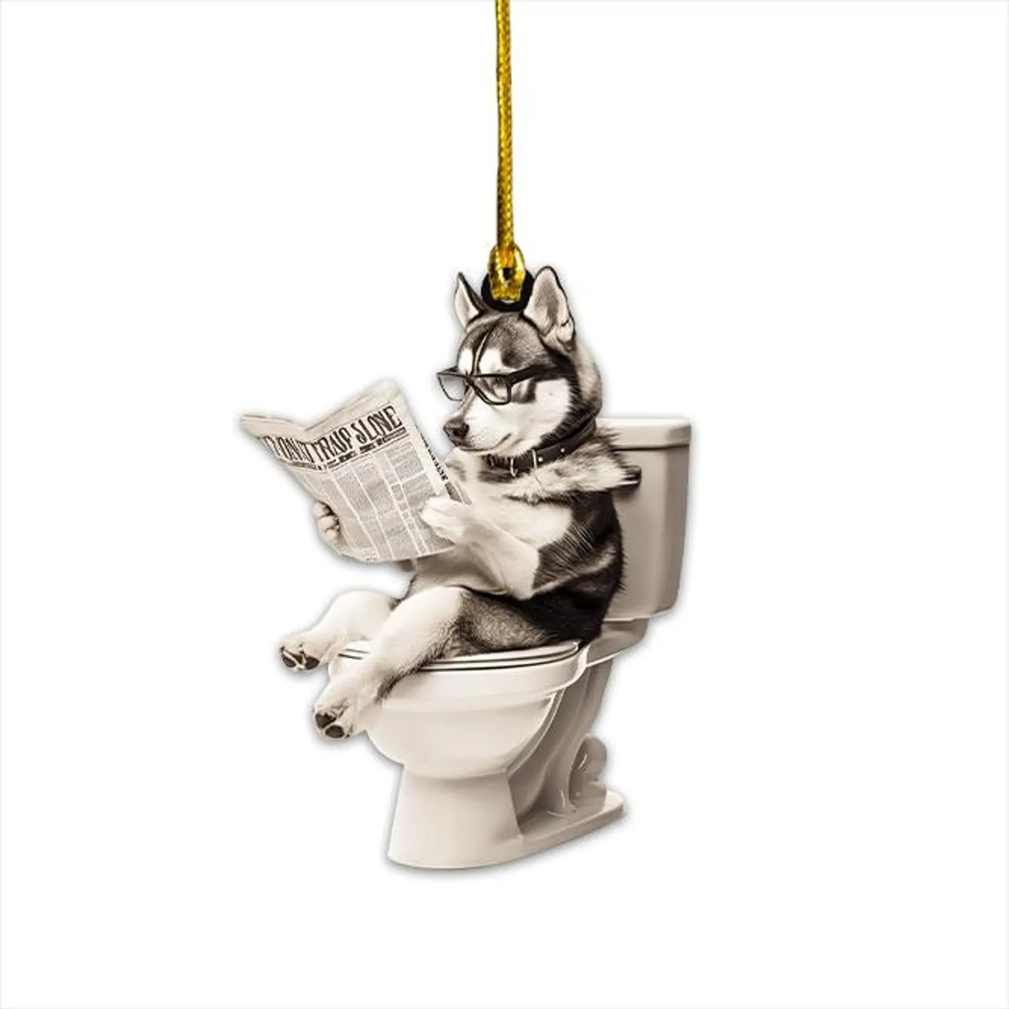Siberian Husky - Dog Sitting On Toilet Ornament OT002