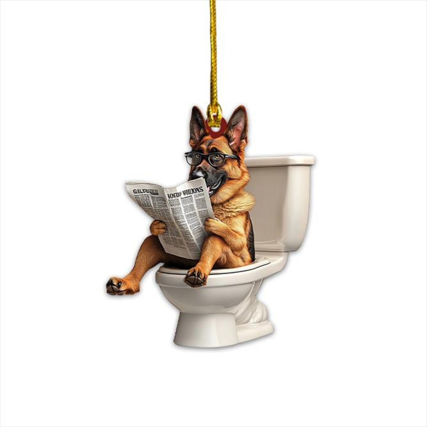 German Shepherd - Dog Sitting On Toilet Ornament OT004