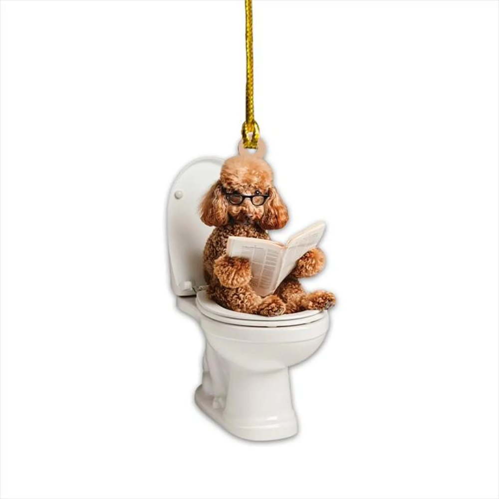 Poodle - Dog Sitting On Toilet Ornament OT009