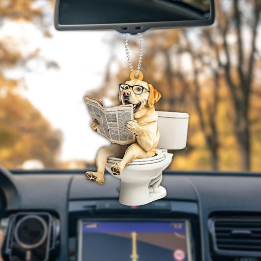 Golden Retriever - Dog Sitting On Toilet Ornament OT018