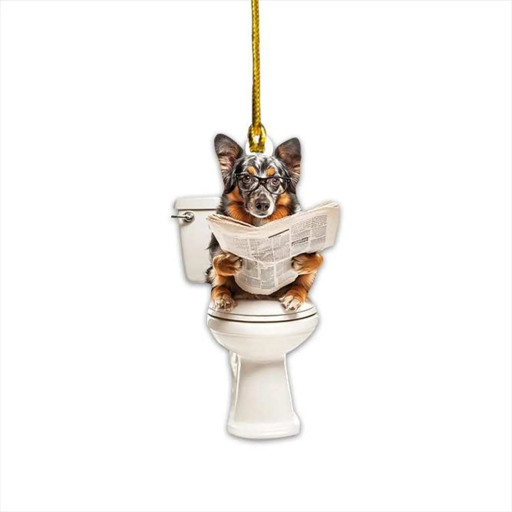 Australian Shepherd - Dog Sitting On Toilet Ornament OT022