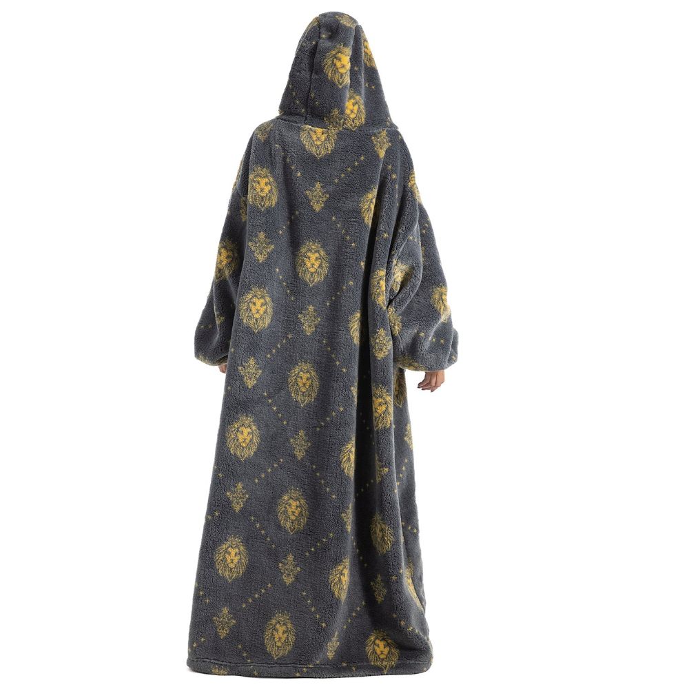 Oversized Wearable Hoodie Blanket – Gray Lion
