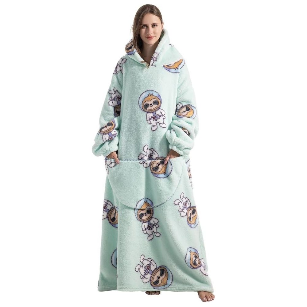 Oversized Wearable Hoodie Blanket – Green Space Sloth