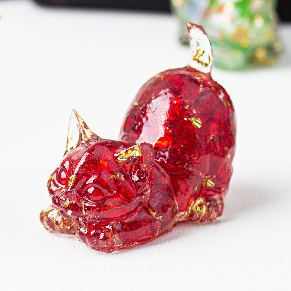 Handmade Natural Crystal Gemstone Cat with Raised Tail - Redliuli