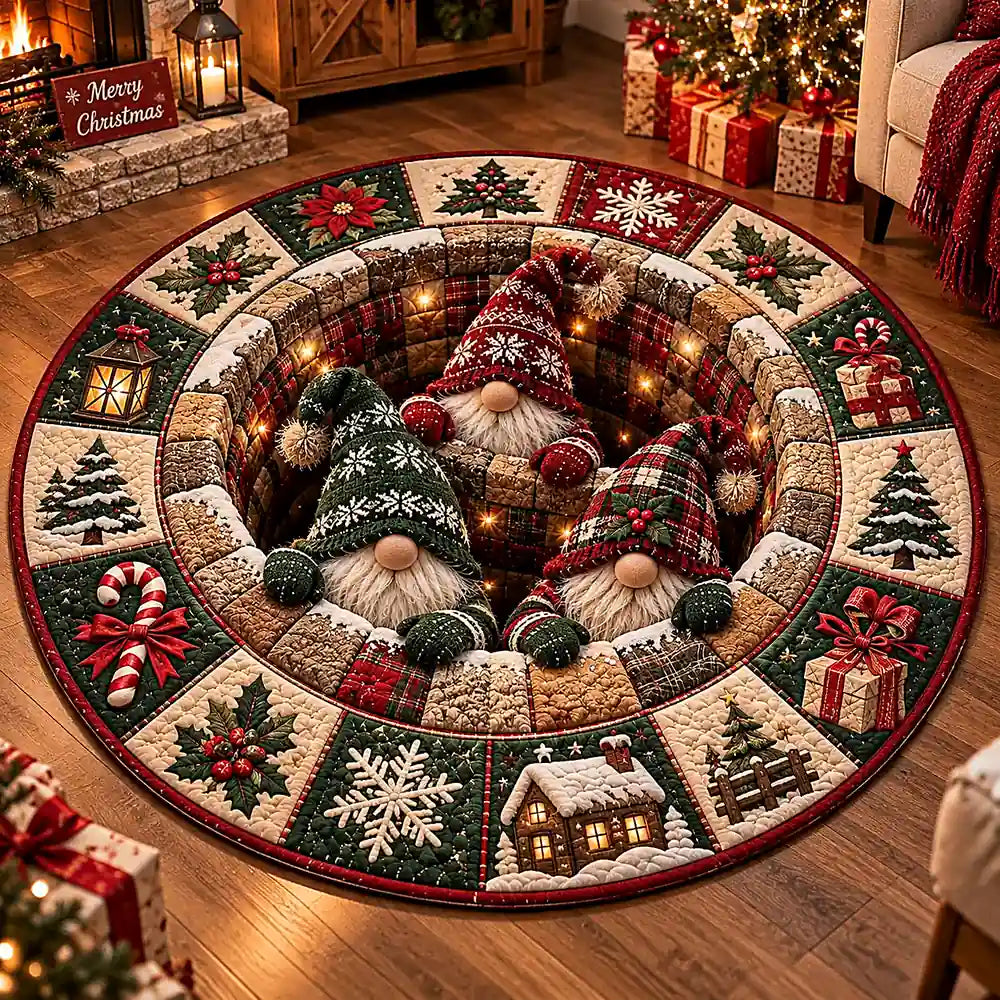 Christmas Gnome Vortex Round Rug - C062