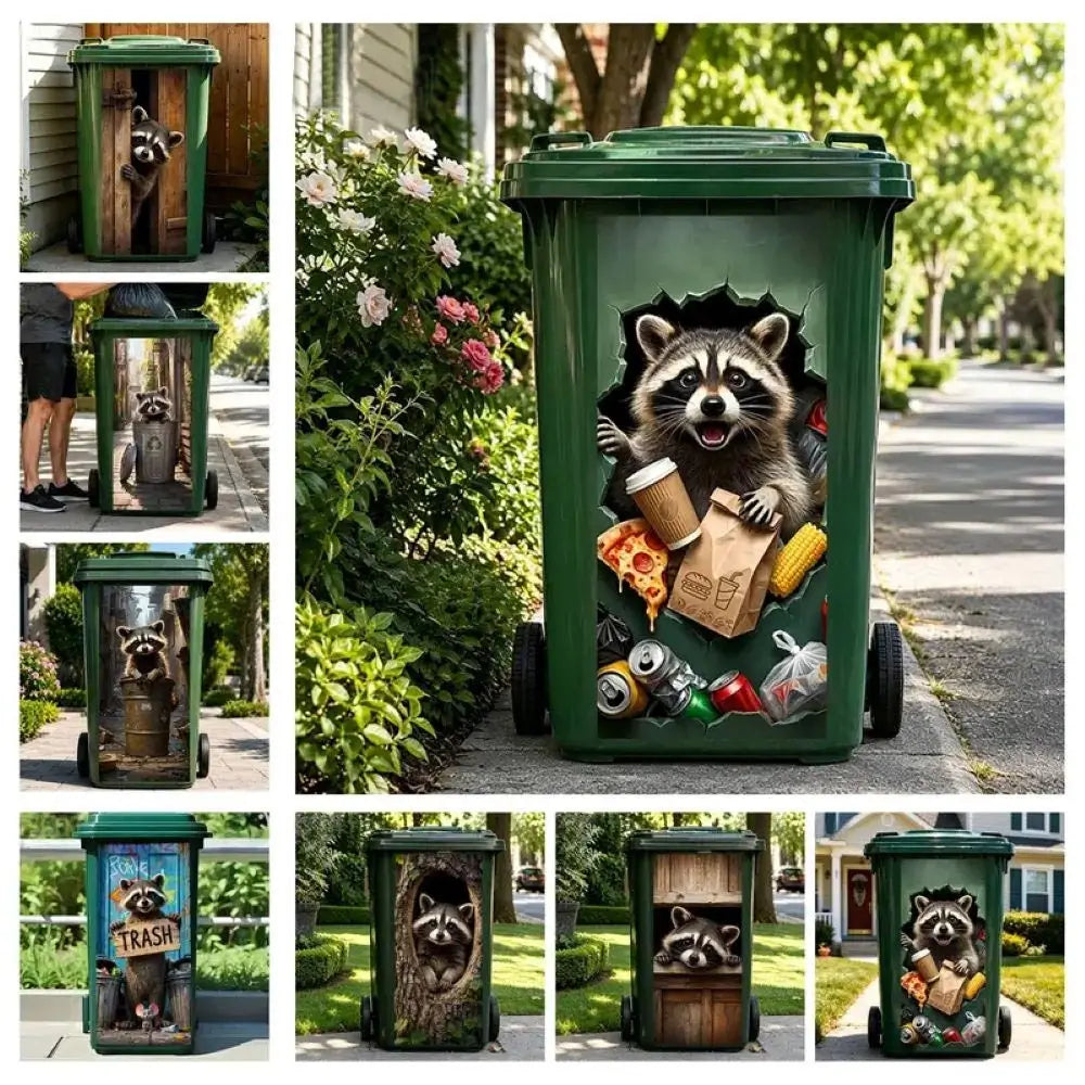 Creative Trash Can Sticker with Colourful Cartoon