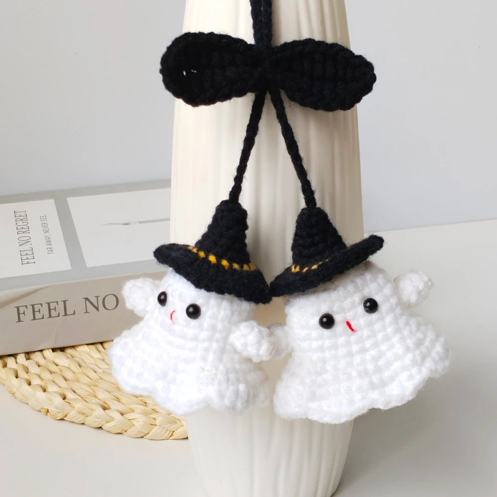 Handmade crochet ghost charm as a Halloween gift