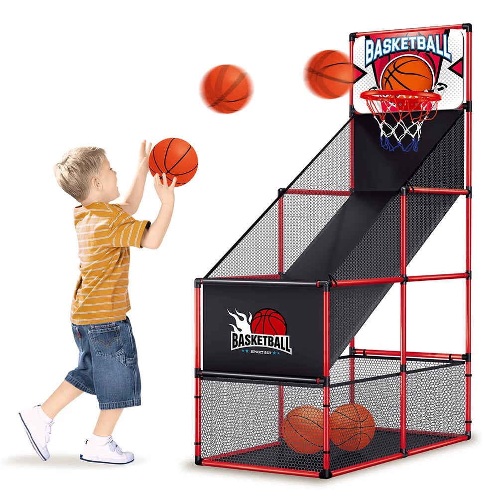 Red kids basketball hoop set with an arcade-style design