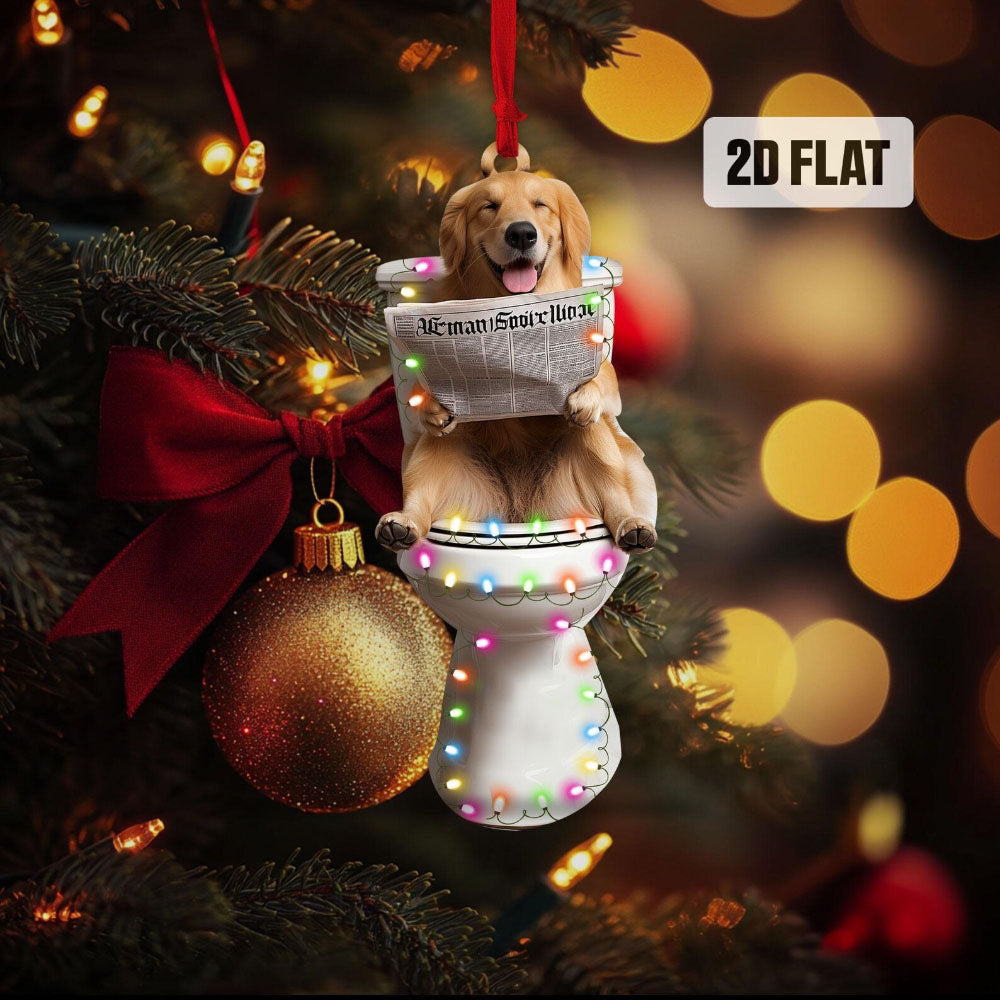 Golden Retriever - Dog Sitting On Toilet Ornament OT024