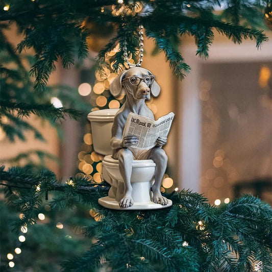 Weimaraner - Dog Sitting On Toilet Ornament OT025