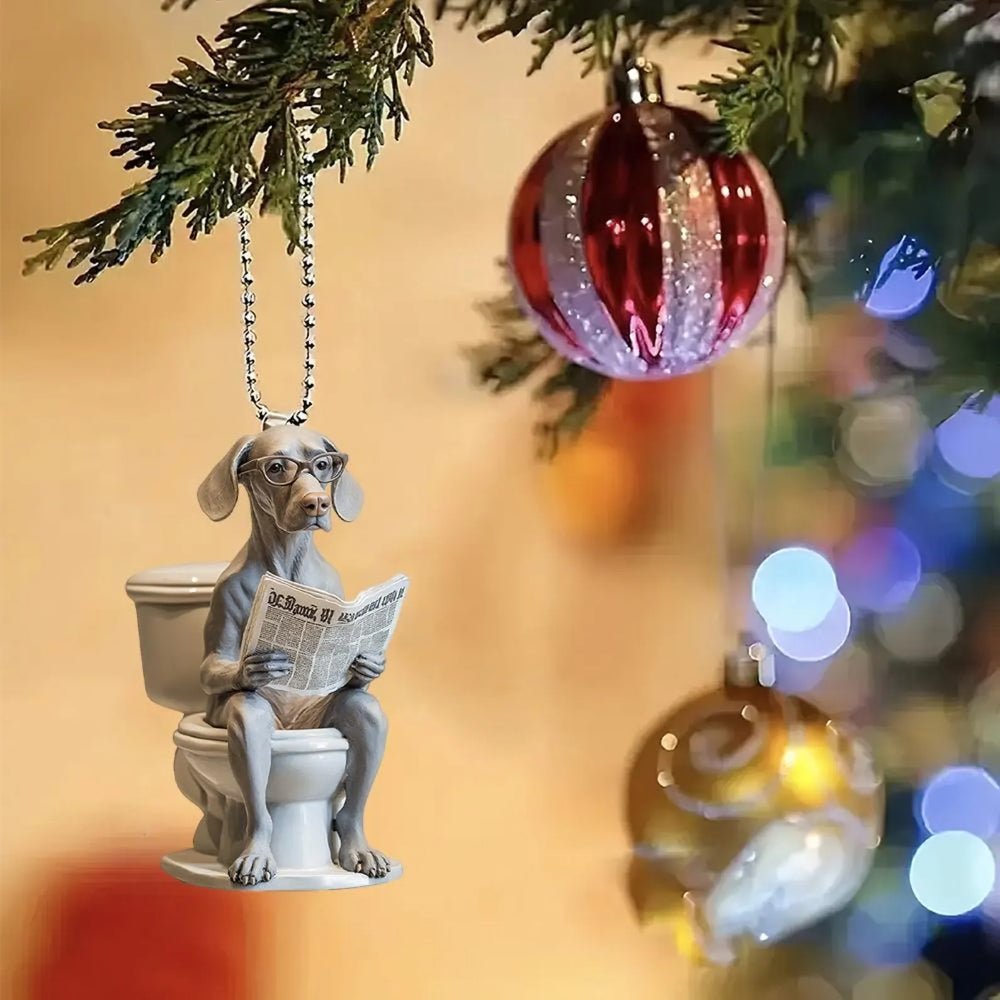 Weimaraner - Dog Sitting On Toilet Ornament OT025