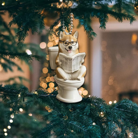 Shiba - Dog Sitting On Toilet Ornament OT027