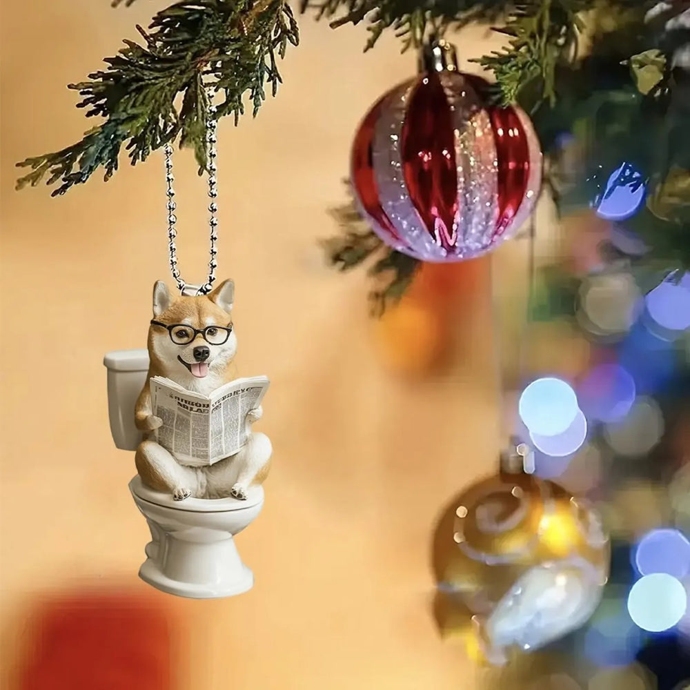 Shiba - Dog Sitting On Toilet Ornament OT027