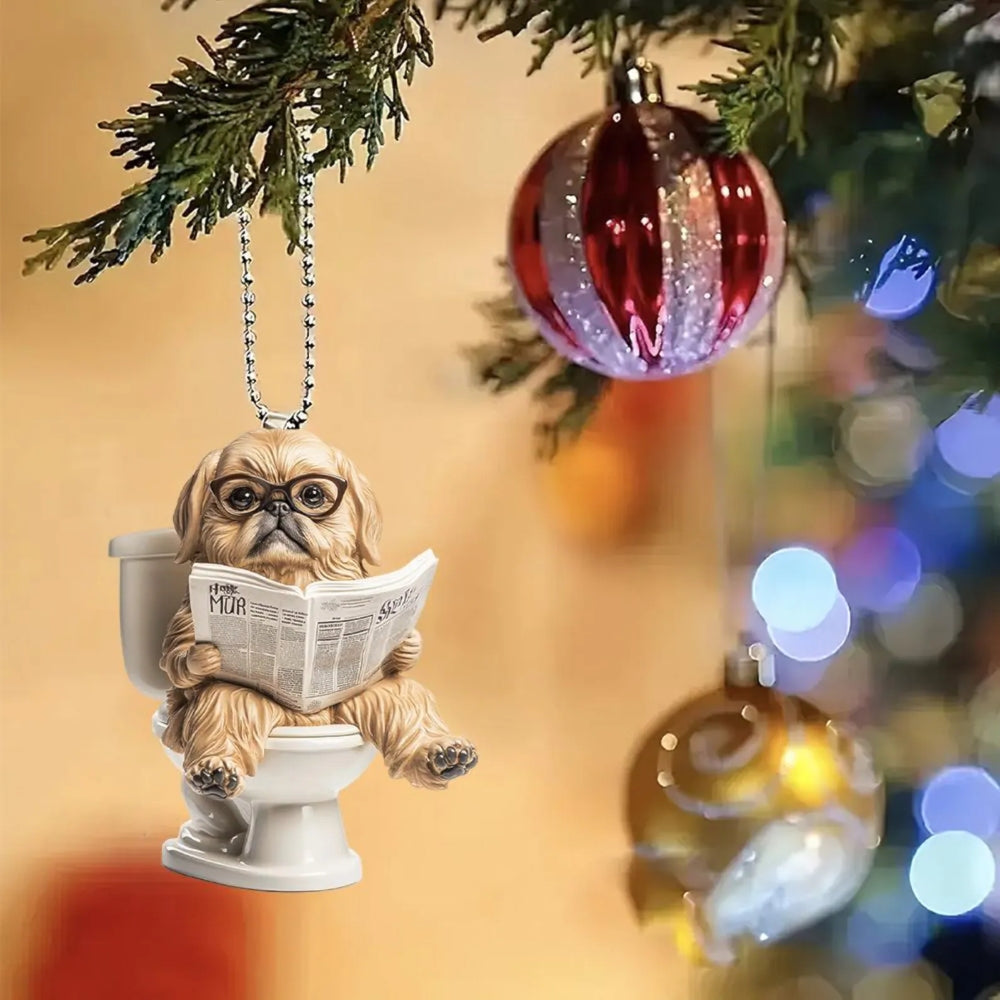 Pekingese - Dog Sitting On Toilet Ornament OT028