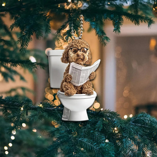 Labradoodle - Dog Sitting On Toilet Ornament OT030