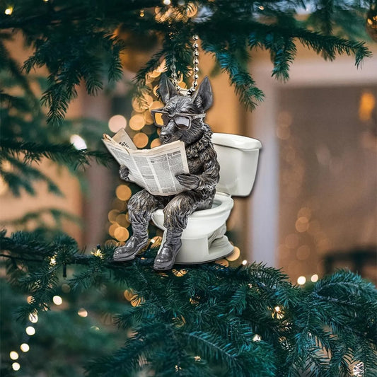 Dutch Shepherd - Dog Sitting On Toilet Ornament OT031
