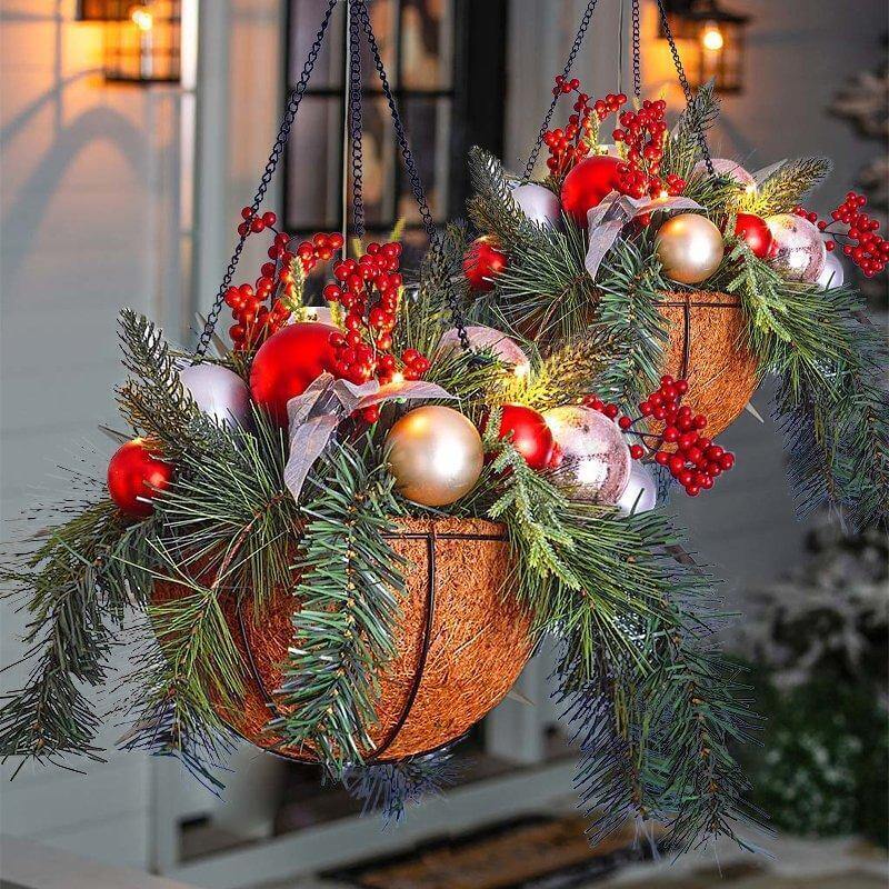 Pre-lit Artificial Christmas Hanging Basket(3 Types)