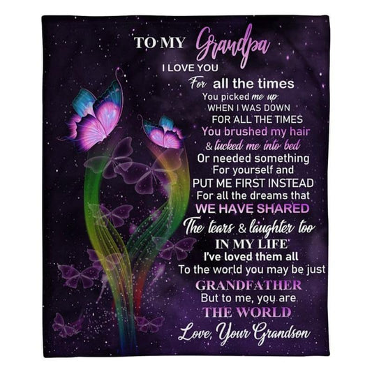 To My Grandpa - From Grandson - Butterflyblanket - A319 - Premium Blanket