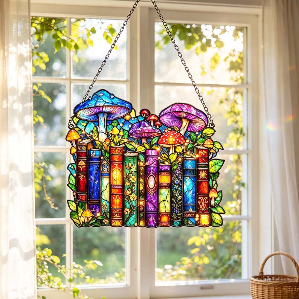 Vintage Mushroom Book - Acrylic Suncatcher
