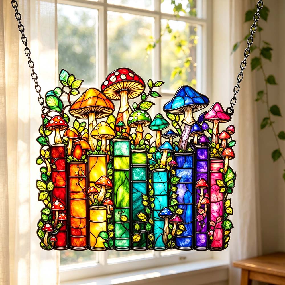 Vintage Mushroom Book - Acrylic Suncatcher