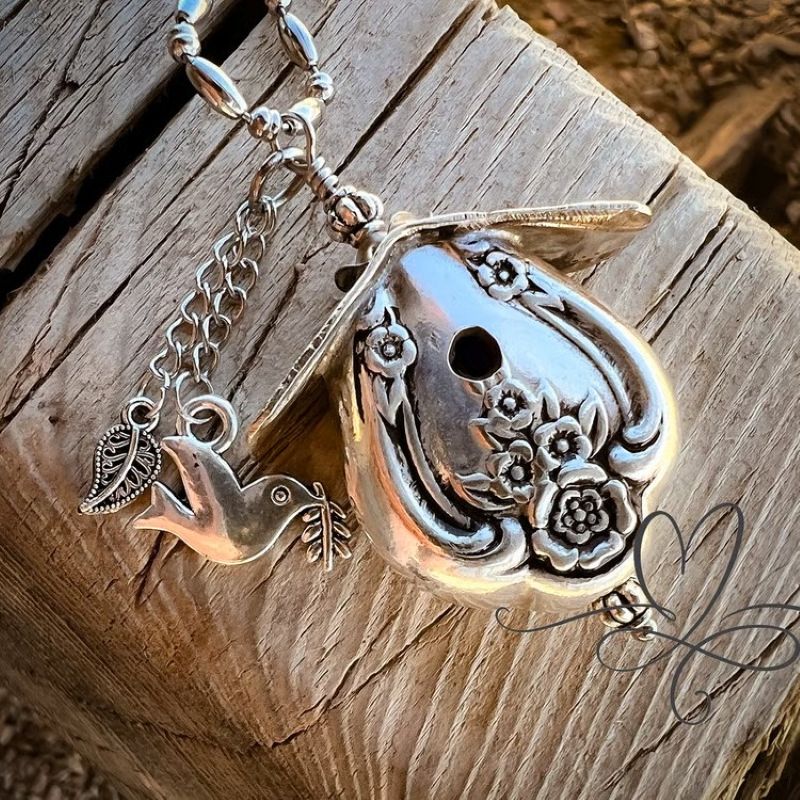 Birdhouse Sterling Silver Necklace - The 1951 "Magnolia" Silverware Birdhouse