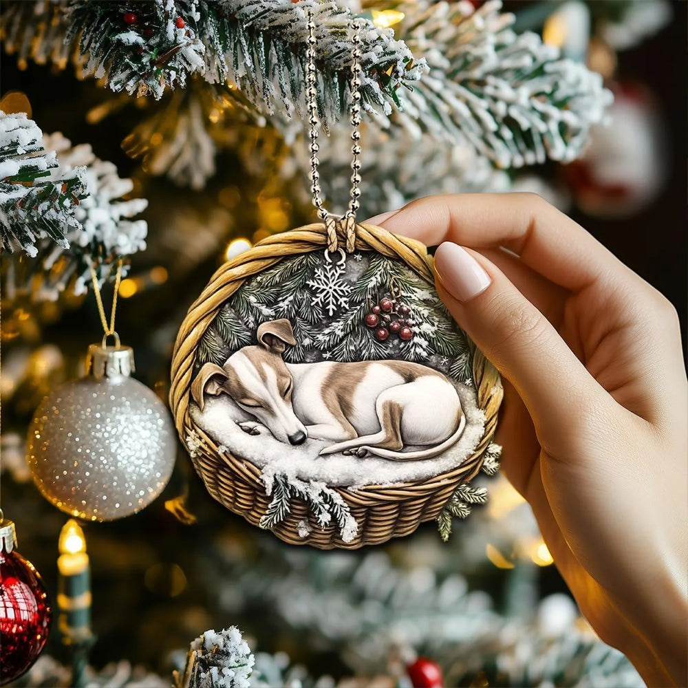 Whippet In Mini Basket Ornament - MB001