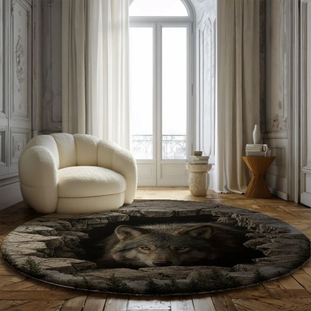 Mystic Wolf Cave - 3D Illusion Round Rug - H635