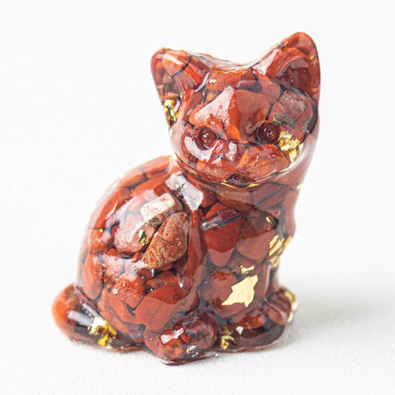 Handmade Natural Crystal Gemstone Sitting Cat - Red Jasper