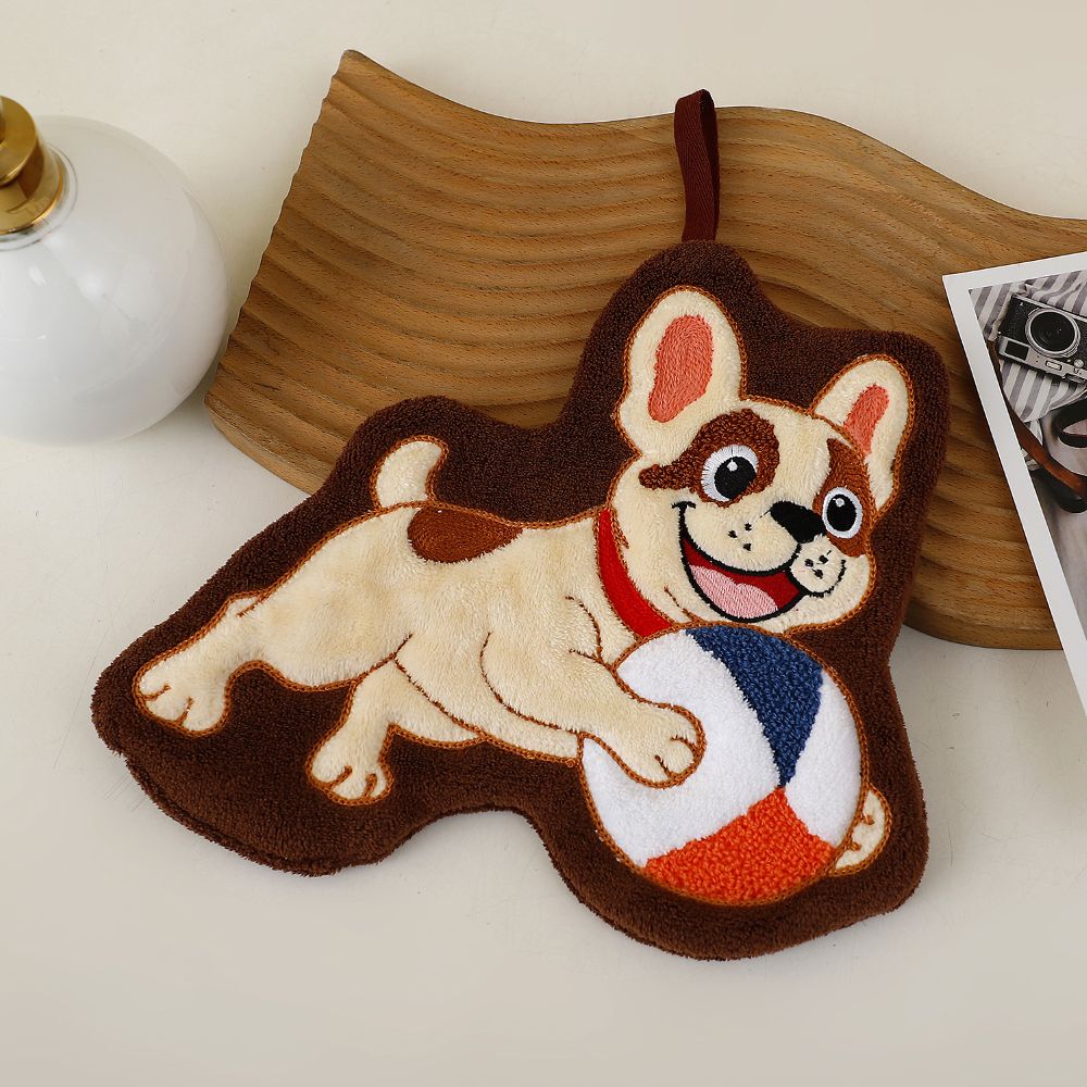 Adorable Dog Hand Towels - French Bulldog Playing With A Ball