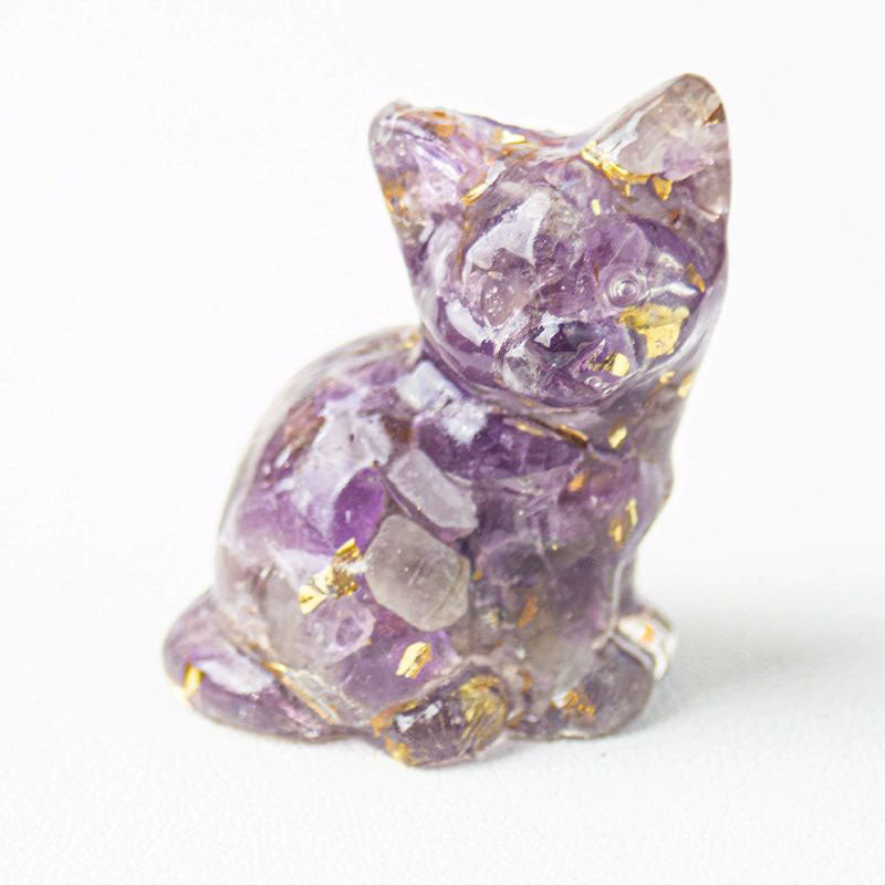 Handmade Natural Crystal Gemstone Sitting Cat - Fantasy Amethyst