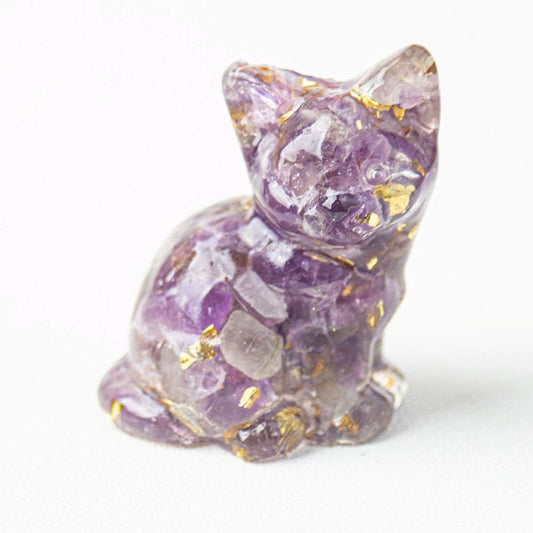 Handmade Natural Crystal Gemstone Sitting Cat - Fantasy Amethyst