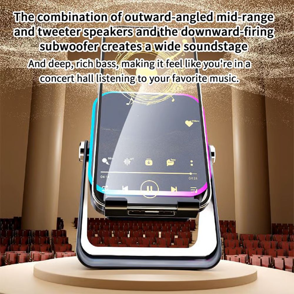5-in-1 Wireless Induction Bluetooth Speaker with Adjustable Phone Stand