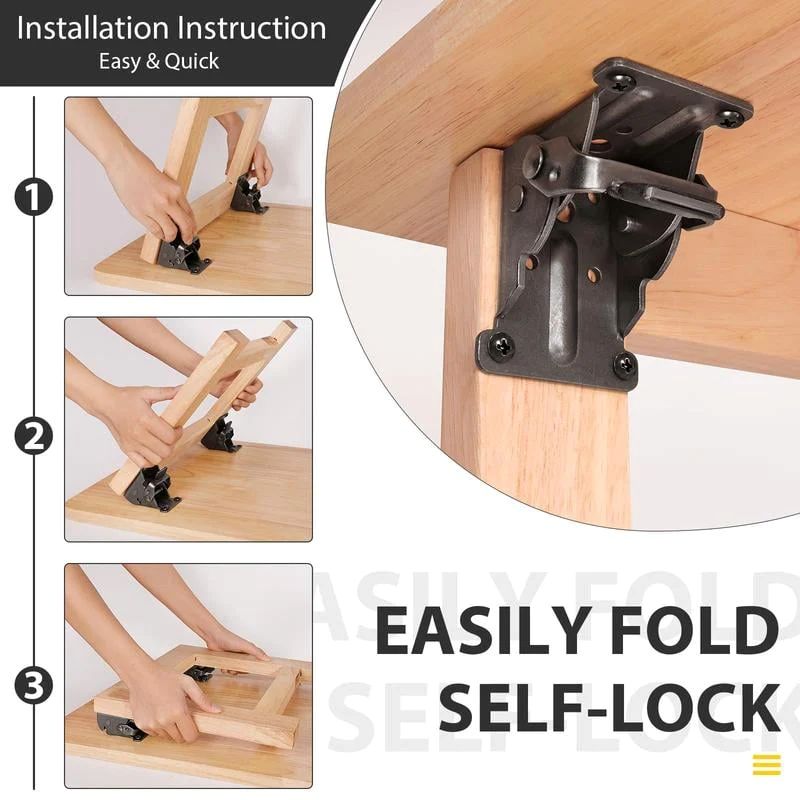 Heavy-Duty Folding Brackets with 90° Lock – Space-Saving Steel Hinges