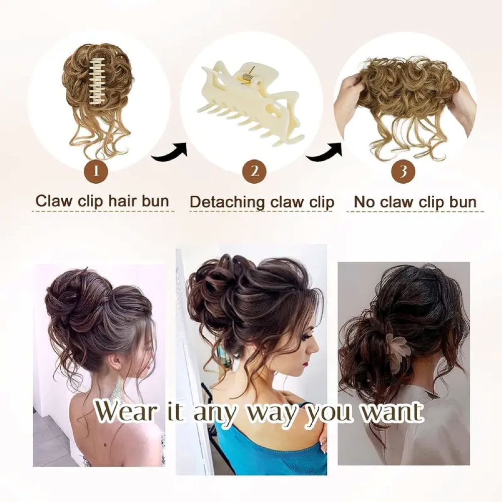 Messy Bun Hair Piece for Women – Claw Clip Fake Hair Bun Extension Natural Ponytail Hairpiece